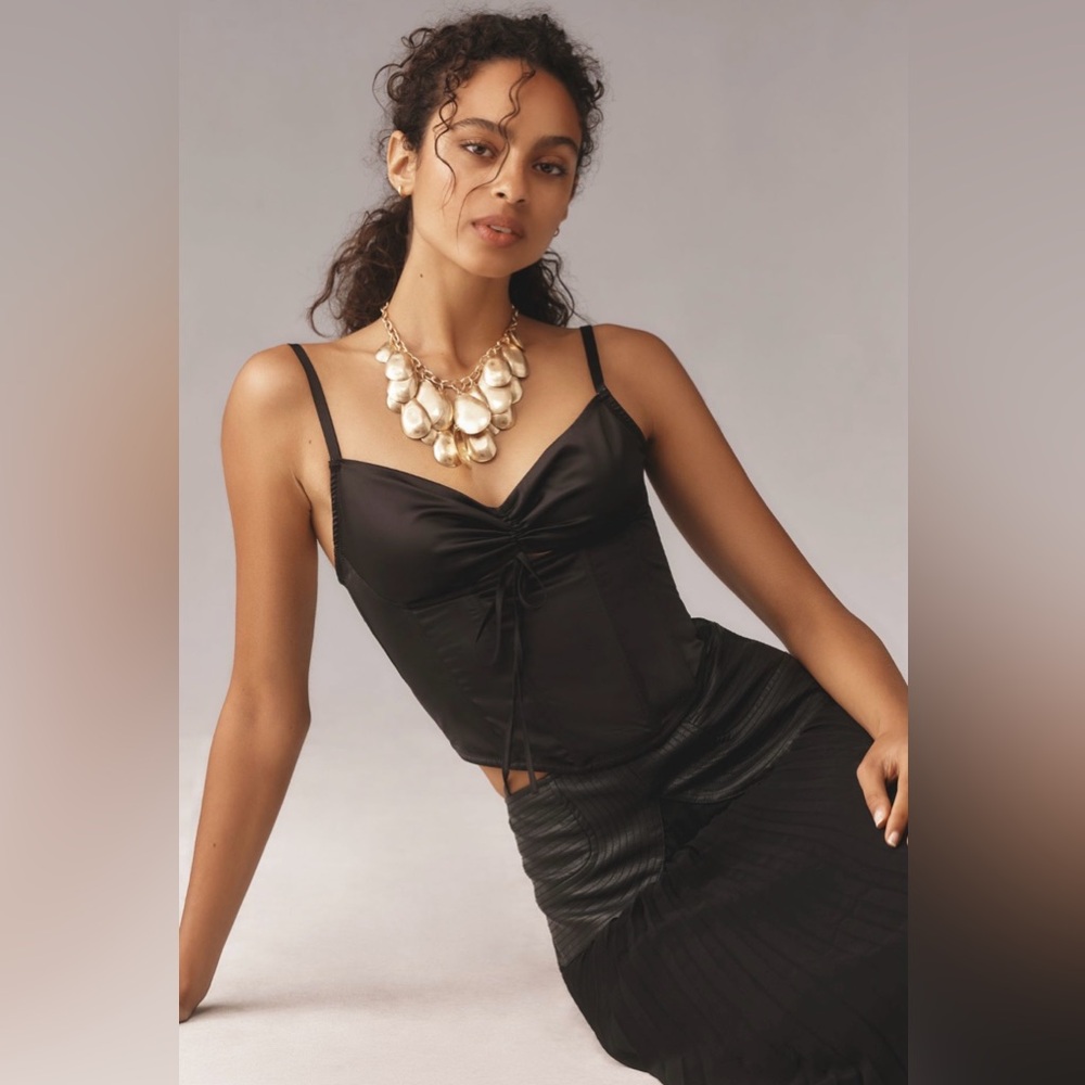 By Anthropologie Ruched Satin Bustier Top
